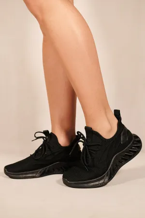 NYMRA PLATFORM RUBBER SOLE KNITTED TRAINERS IN BLACK