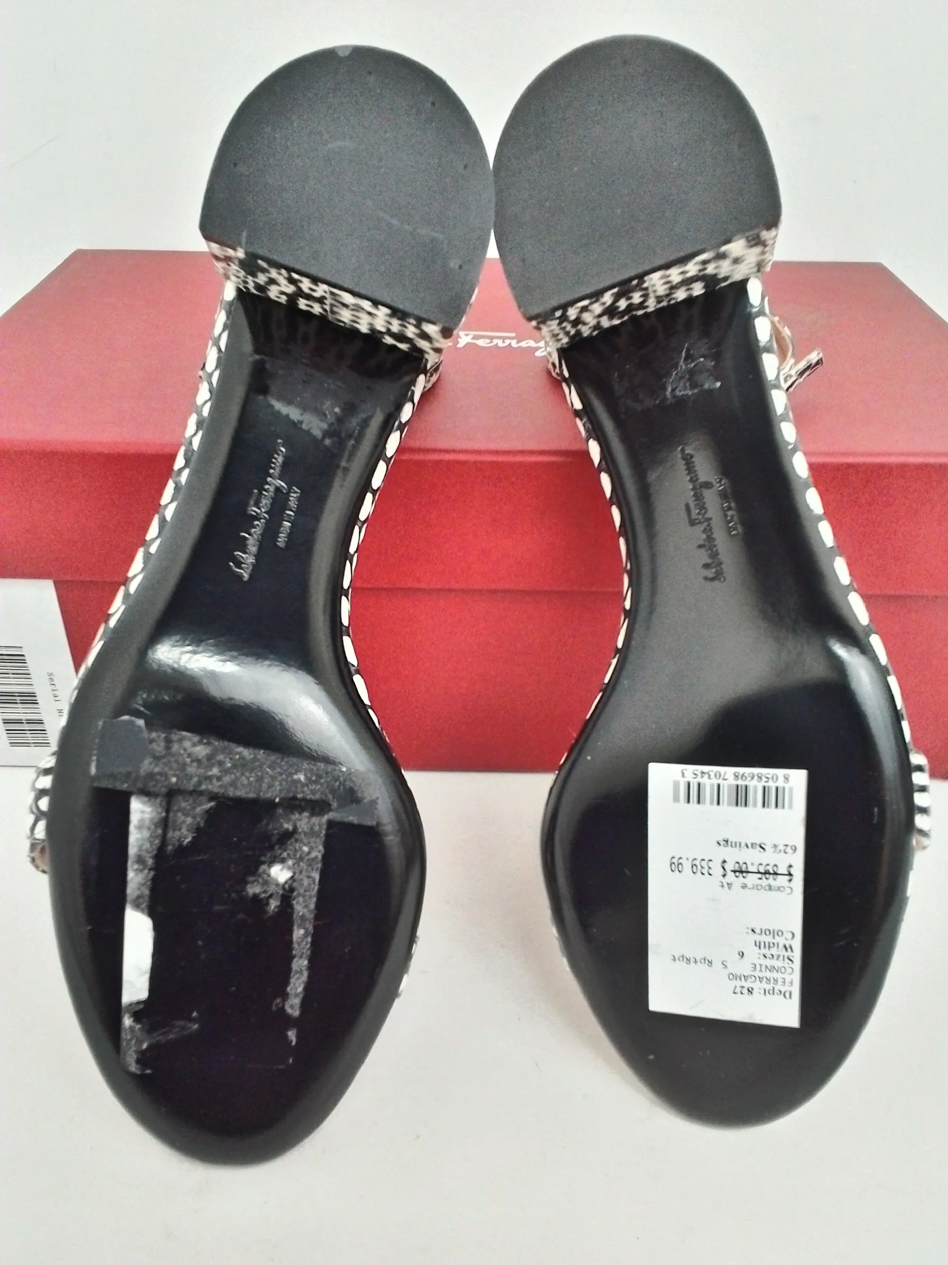 Salvatore Ferragamo Women's Connie Black/White Heeled Sandals Size 6