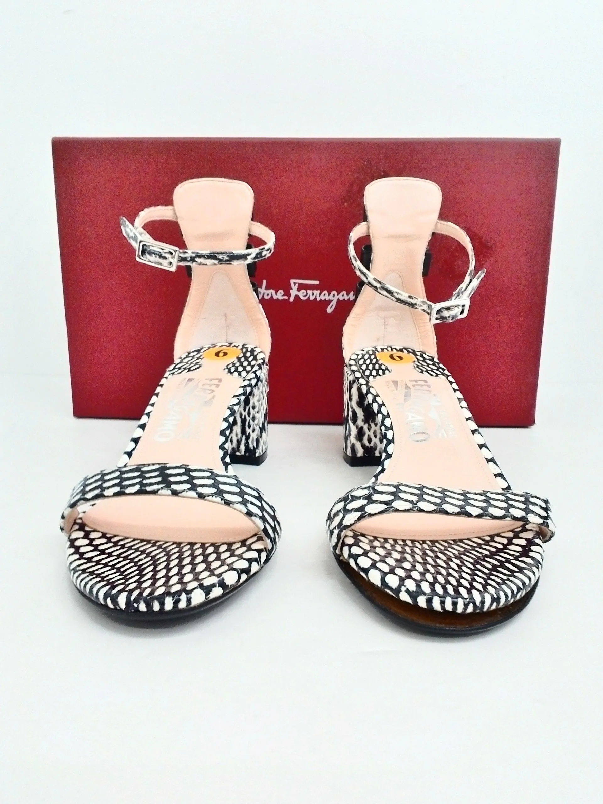 Salvatore Ferragamo Women's Connie Black/White Heeled Sandals Size 6
