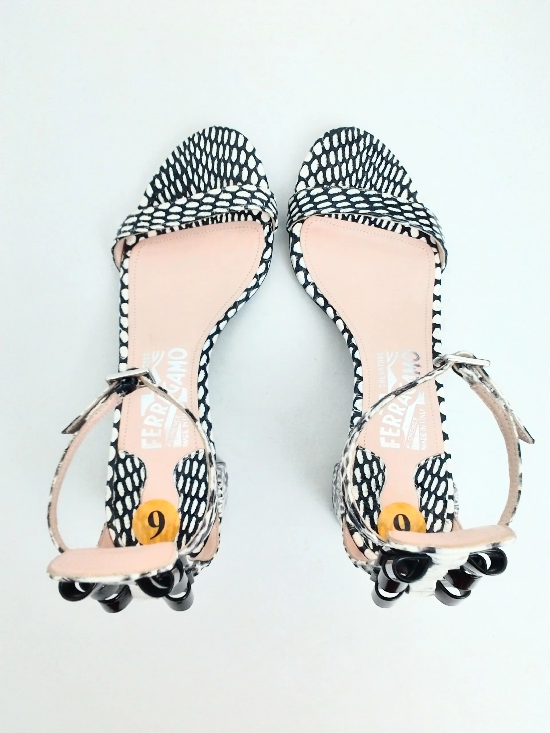 Salvatore Ferragamo Women's Connie Black/White Heeled Sandals Size 6