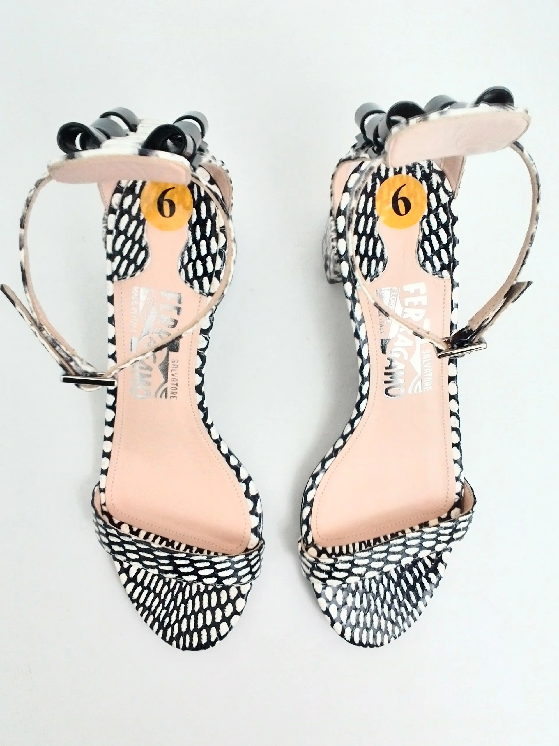 Salvatore Ferragamo Women's Connie Black/White Heeled Sandals Size 6
