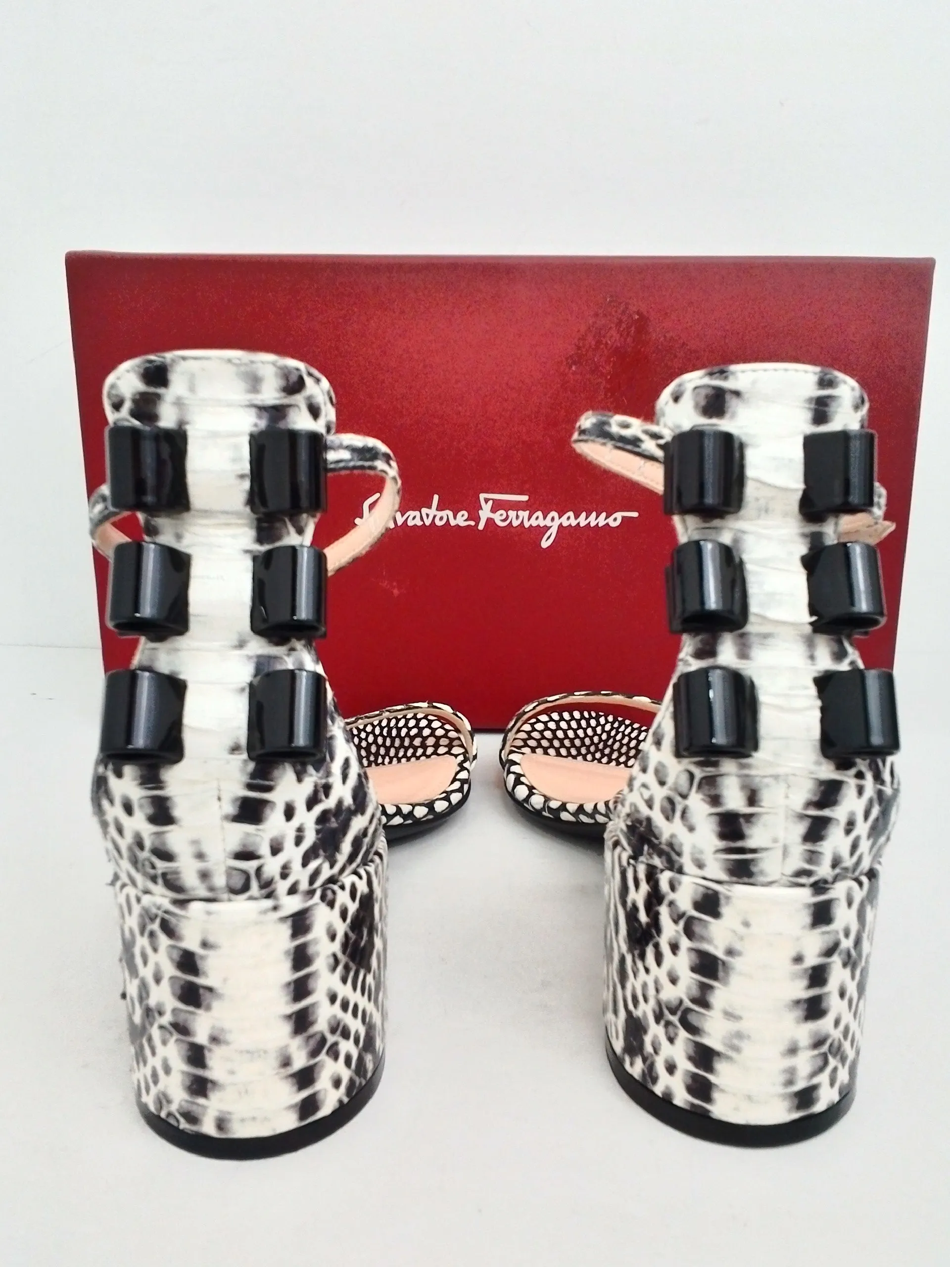 Salvatore Ferragamo Women's Connie Black/White Heeled Sandals Size 6