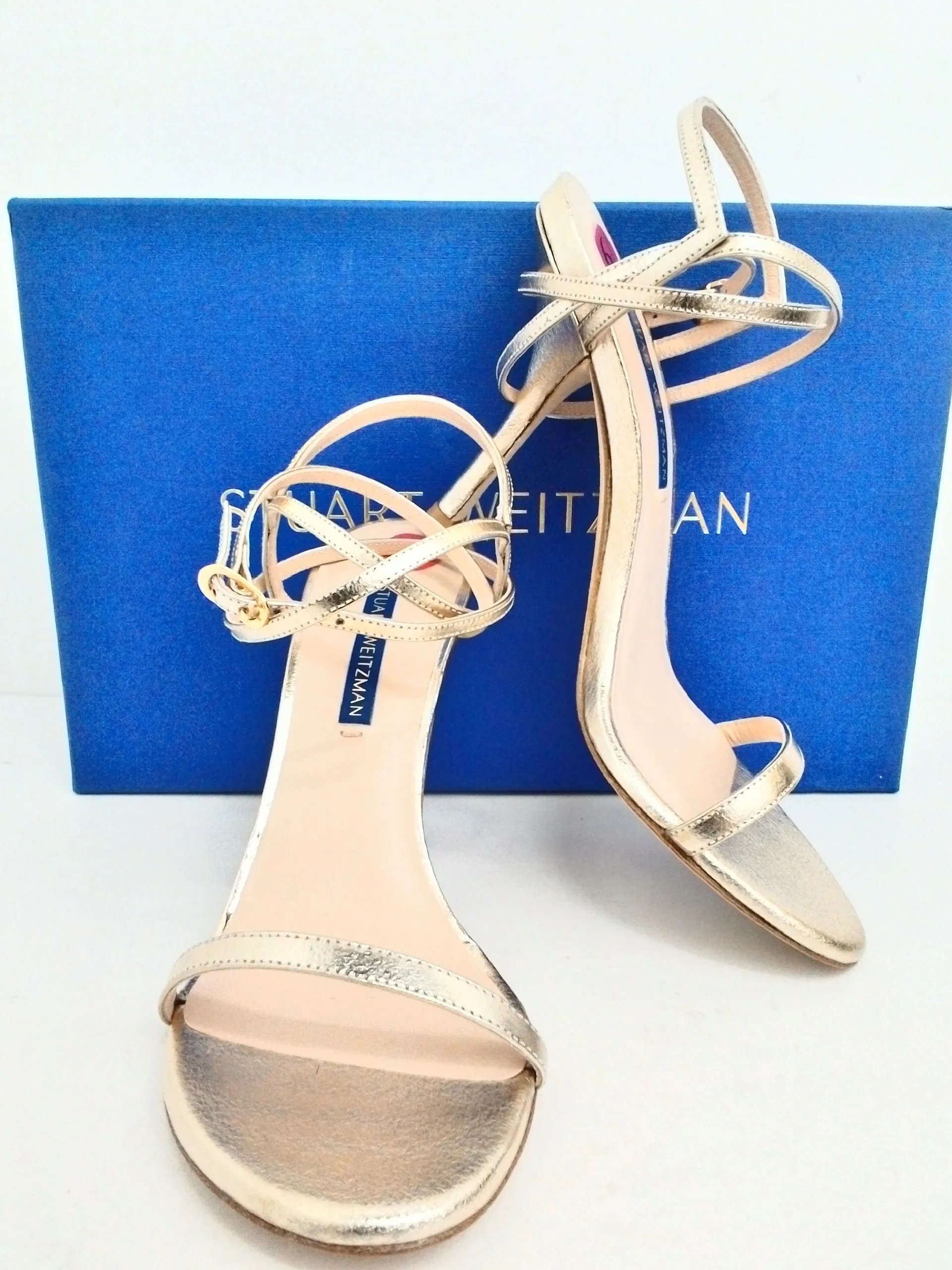 Stuart Weitzman Women's Merinda Gold Heeled Sandals Size 6.5 & 9