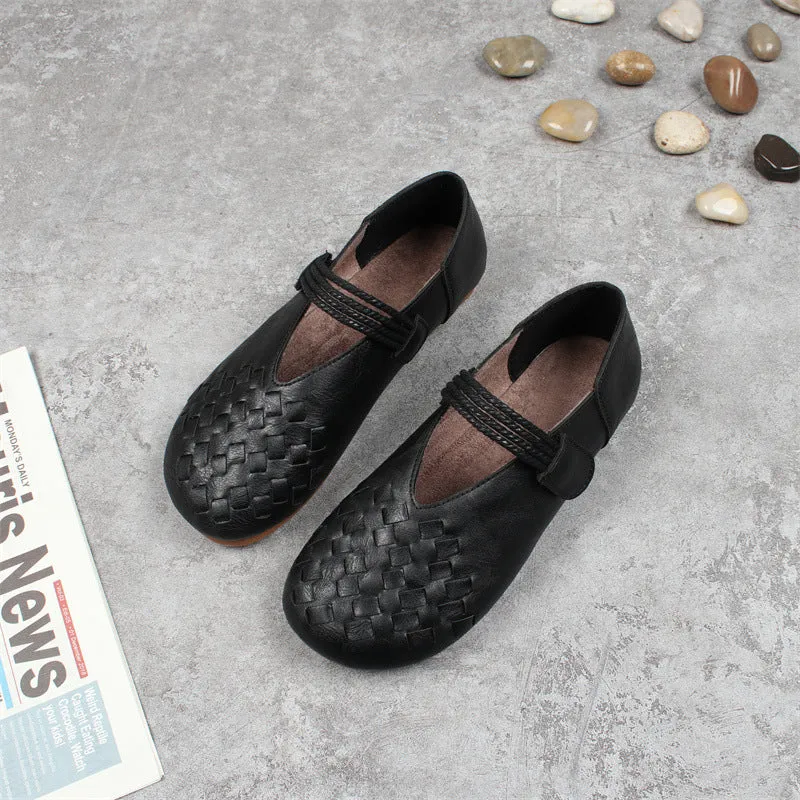Women's Round Toe Woven Style Velcro Flats Shoes