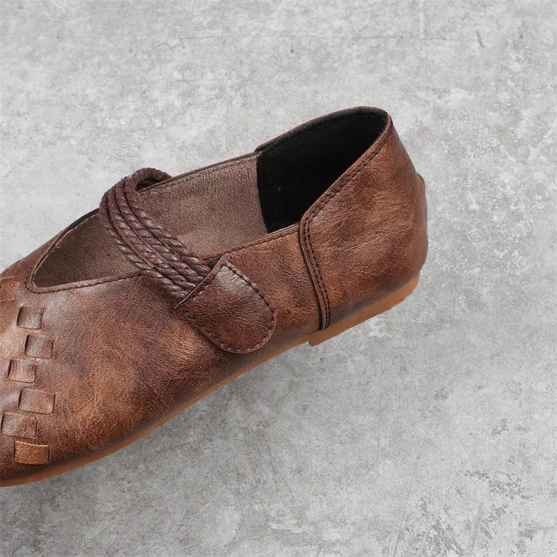 Women's Round Toe Woven Style Velcro Flats Shoes